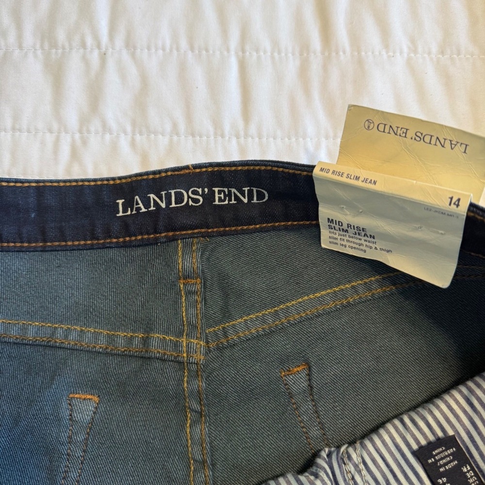 Lands' End Women's Mid Rise Slim Jeans, Dark Wash Denim, Size 14, New - Picture 4 of 8